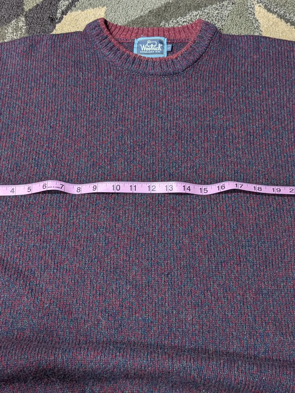 Woolrich 1990s Men's Crew Neck Marled Burgundy Sweater Size L